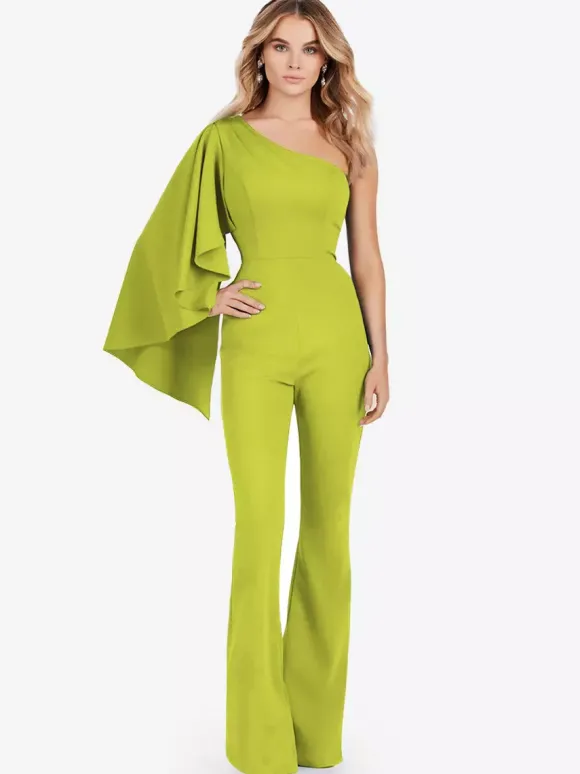 Robe de soirée en crêpe extensible combinaison asymétrique longueur au sol sans manches fermeture éclair robes de soirée formelles