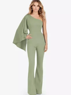 Robe de soirée en crêpe extensible combinaison asymétrique longueur au sol sans manches fermeture éclair robes de soirée formelles