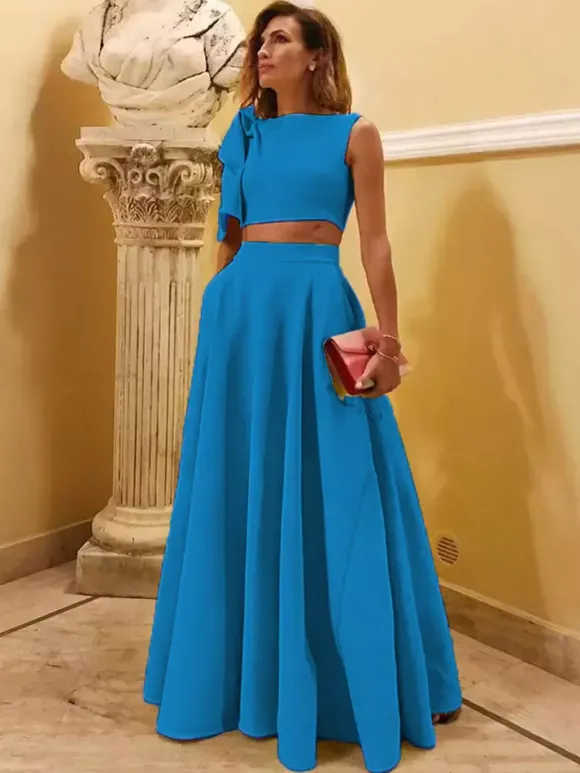 Robe de soirée en crêpe extensible décolleté en V longueur au sol sans manches fermeture éclair n艙uds robe de soirée formelle
