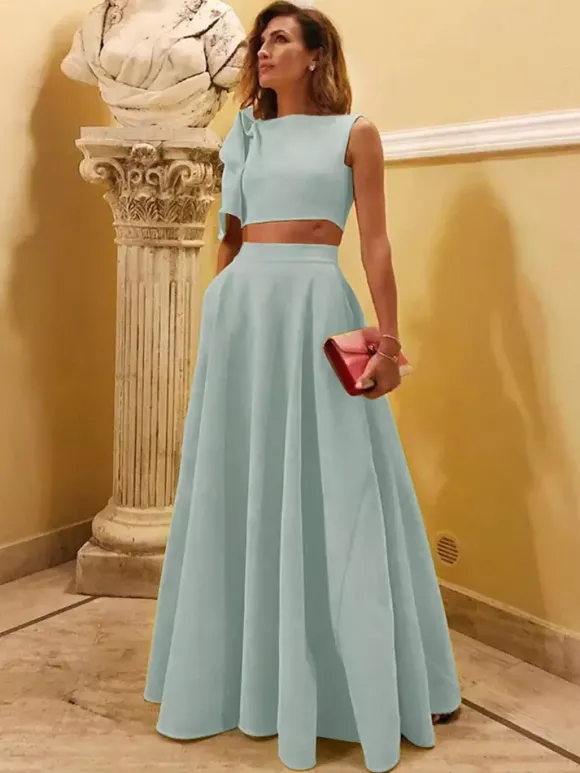 Robe de soirée en crêpe extensible décolleté en V longueur au sol sans manches fermeture éclair n艙uds robe de soirée formelle