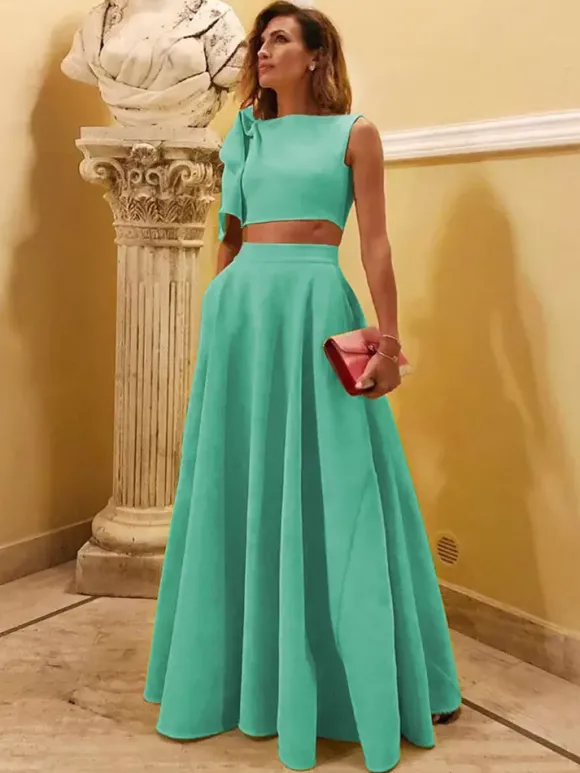 Robe de soirée en crêpe extensible décolleté en V longueur au sol sans manches fermeture éclair n艙uds robe de soirée formelle