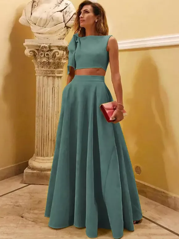 Robe de soirée en crêpe extensible décolleté en V longueur au sol sans manches fermeture éclair n艙uds robe de soirée formelle