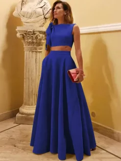 Robe de soirée en crêpe extensible décolleté en V longueur au sol sans manches fermeture éclair n艙uds robe de soirée formelle