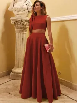 Robe de soirée en crêpe extensible décolleté en V longueur au sol sans manches fermeture éclair n艙uds robe de soirée formelle