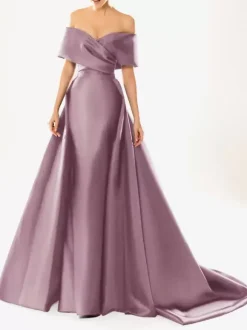 Robe de soirée en satin plissé décolleté en V manches mi-longues fermeture éclair robe de soirée formelle