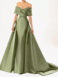 Robe de soirée en satin plissé décolleté en V manches mi-longues fermeture éclair robe de soirée formelle