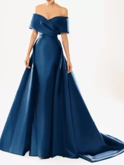 Robe de soirée en satin plissé décolleté en V manches mi-longues fermeture éclair robe de soirée formelle