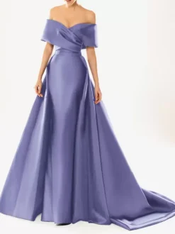Robe de soirée en satin plissé décolleté en V manches mi-longues fermeture éclair robe de soirée formelle