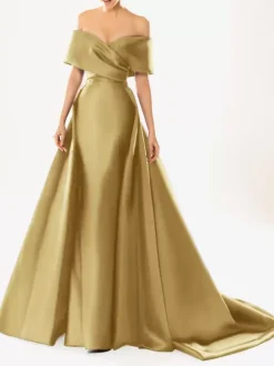 Robe de soirée en satin plissé décolleté en V manches mi-longues fermeture éclair robe de soirée formelle
