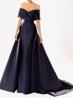 Robe de soirée en satin plissé décolleté en V manches mi-longues fermeture éclair robe de soirée formelle
