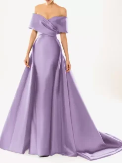 Robe de soirée en satin plissé décolleté en V manches mi-longues fermeture éclair robe de soirée formelle