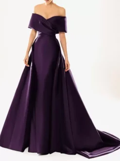 Robe de soirée en satin plissé décolleté en V manches mi-longues fermeture éclair robe de soirée formelle