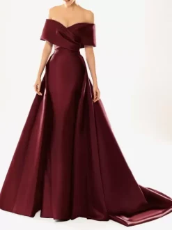 Robe de soirée en satin plissé décolleté en V manches mi-longues fermeture éclair robe de soirée formelle