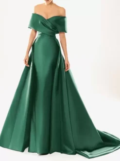 Robe de soirée en satin plissé décolleté en V manches mi-longues fermeture éclair robe de soirée formelle