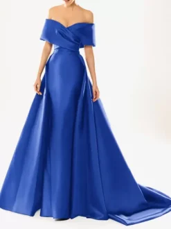 Robe de soirée en satin plissé décolleté en V manches mi-longues fermeture éclair robe de soirée formelle