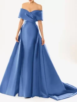 Robe de soirée en satin plissé décolleté en V manches mi-longues fermeture éclair robe de soirée formelle