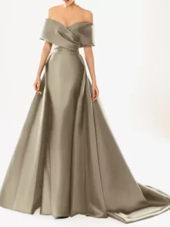 Robe de soirée en satin plissé décolleté en V manches mi-longues fermeture éclair robe de soirée formelle