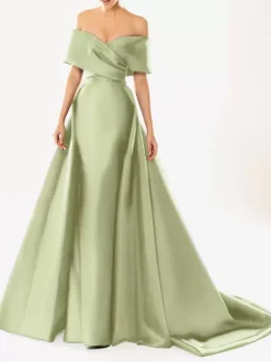 Robe de soirée en satin plissé décolleté en V manches mi-longues fermeture éclair robe de soirée formelle