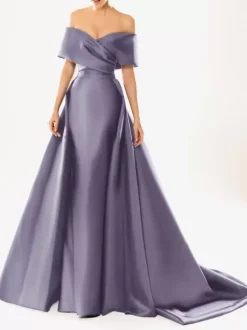 Robe de soirée en satin plissé décolleté en V manches mi-longues fermeture éclair robe de soirée formelle