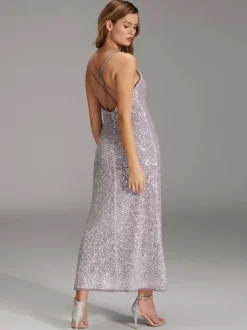 Robe de soirée fourreau col en V pailletée longueur cheville paillettes robes de soirée formelles