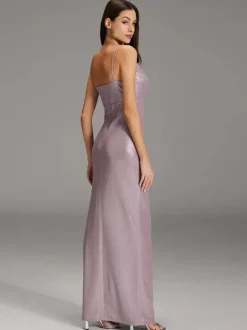 Robe de soirée fourreau col en V en polyester longueur au sol plissée robes de soirée sociale