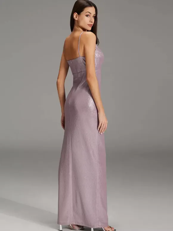 Robe de soirée fourreau col en V en polyester longueur au sol plissée robes de soirée sociale