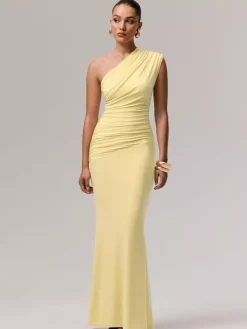 Robe de soirée longue bleue asymétrique sans manches sexy et semi-formelle