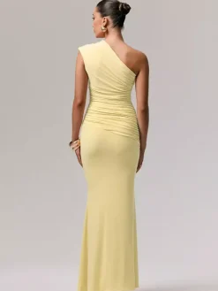 Robe de soirée longue bleue asymétrique sans manches sexy et semi-formelle