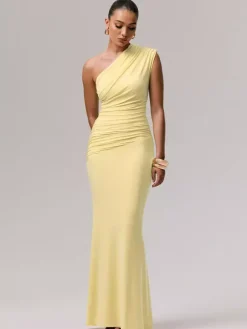 Robe de soirée longue bleue asymétrique sans manches sexy et semi-formelle