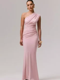 Robe de soirée longue bleue asymétrique sans manches sexy et semi-formelle