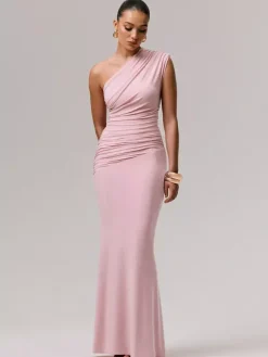 Robe de soirée longue bleue asymétrique sans manches sexy et semi-formelle