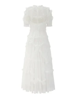 Robe De Soirée Longue Col Haut Volants Manches Courtes À Pois Robe Semi-Formelle