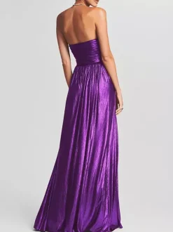 Robe de soirée longue dorée sans manches et dos nu sexy et semi-formelle