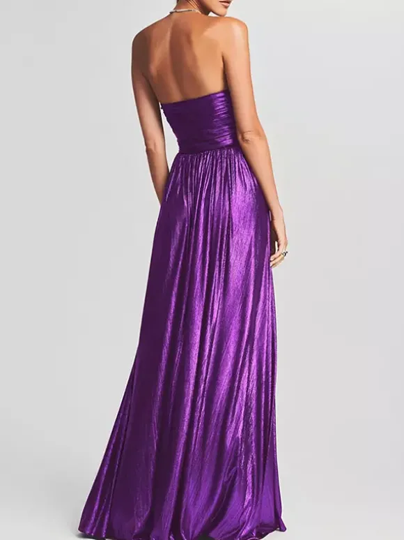 Robe de soirée longue dorée sans manches et dos nu sexy et semi-formelle