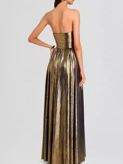 Robe de soirée longue dorée sans manches et dos nu sexy et semi-formelle