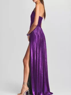Robe de soirée longue dorée sans manches et dos nu sexy et semi-formelle