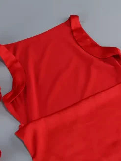 Robe de soirée longue élégante à rosettes pour femme - Robe moulante rouge en satin dos nu ornée de fleurs 3D - Bal de promo d'été 2026