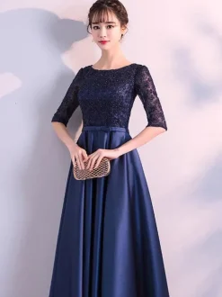 Robe de soirée longue marine marine Robe de soirée longue en dentelle Robe de soirée