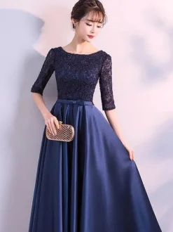 Robe de soirée longue marine marine Robe de soirée longue en dentelle Robe de soirée