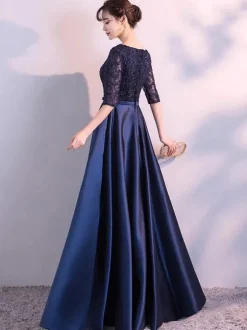 Robe de soirée longue marine marine Robe de soirée longue en dentelle Robe de soirée