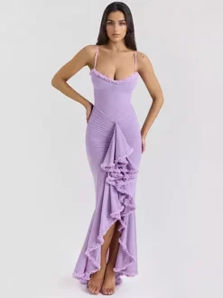 Robe de soirée longue à volants sur le devant pour femme 2026