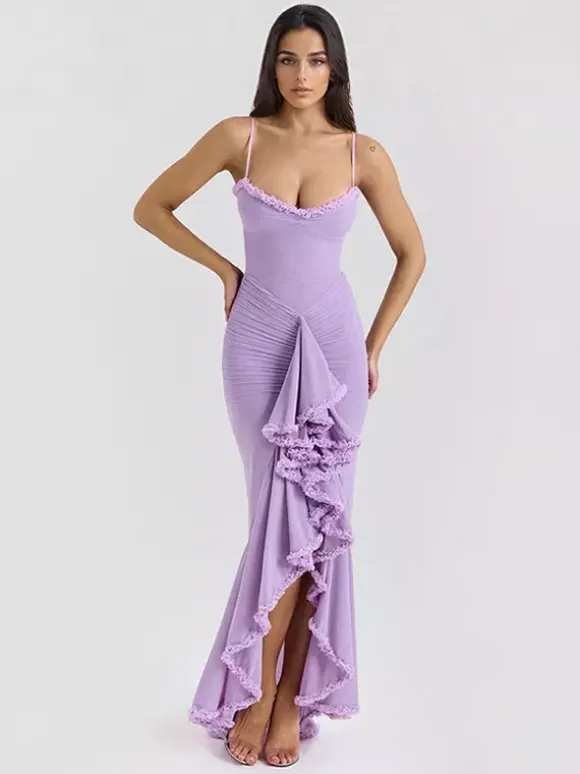 Robe de soirée longue à volants sur le devant pour femme 2026