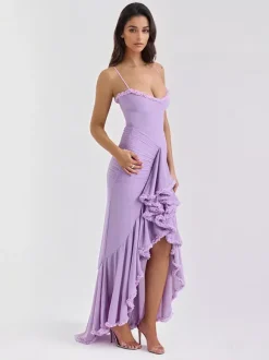 Robe de soirée longue à volants sur le devant pour femme 2026