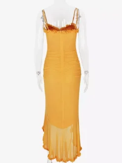 Robe de soirée longue à volants sur le devant pour femme 2026