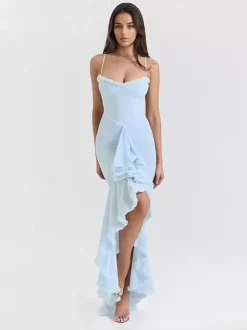Robe de soirée longue à volants sur le devant pour femme 2026