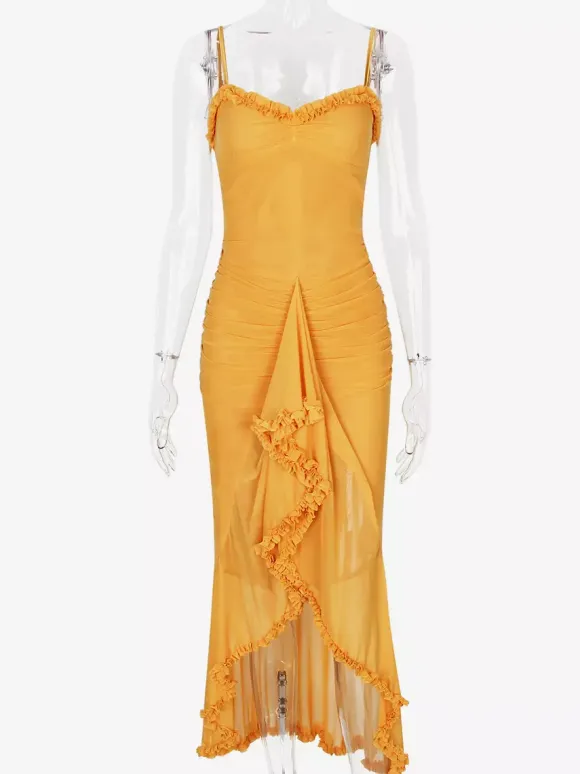 Robe de soirée longue à volants sur le devant pour femme 2026