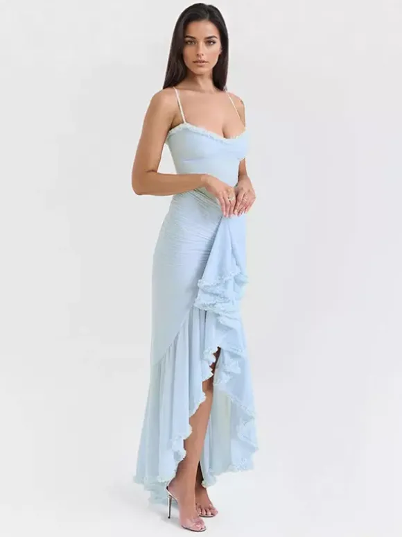 Robe de soirée longue à volants sur le devant pour femme 2026