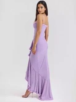 Robe de soirée longue à volants sur le devant pour femme 2026