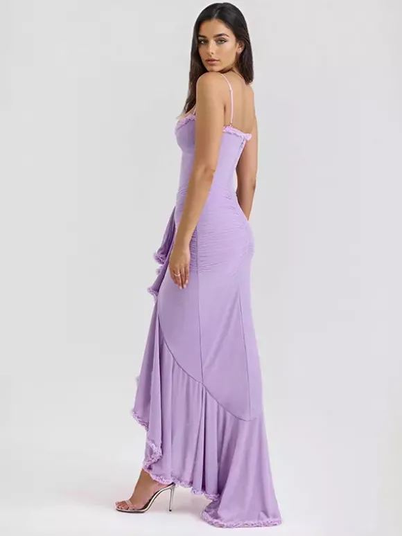 Robe de soirée longue à volants sur le devant pour femme 2026