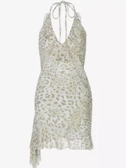 Robe de soirée léopard en polyester imprimé léopard sans manches dos nu asymétrique robe d'été